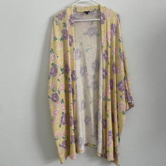 Torrid Cardigan Sweater Women 3X Yellow Floral Short Sleeve Open Knit Boho - Picture 2 of 8